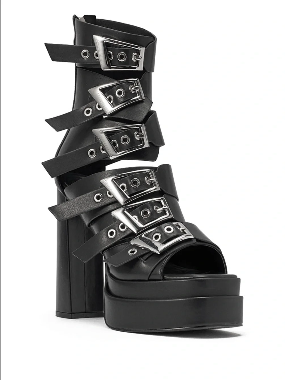 Women's Black Strappy Platform Heels with Buckles